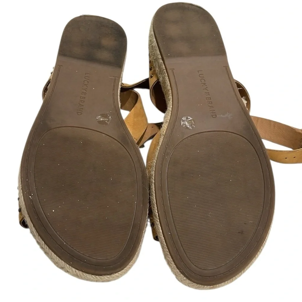 Lucky Brand Gladas Espadrille Ankle Wrap Wedge Sandal SZ 8 Desert Sand